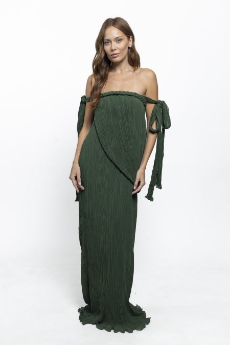 Vestido Celine Plissado Verde Esmeralda