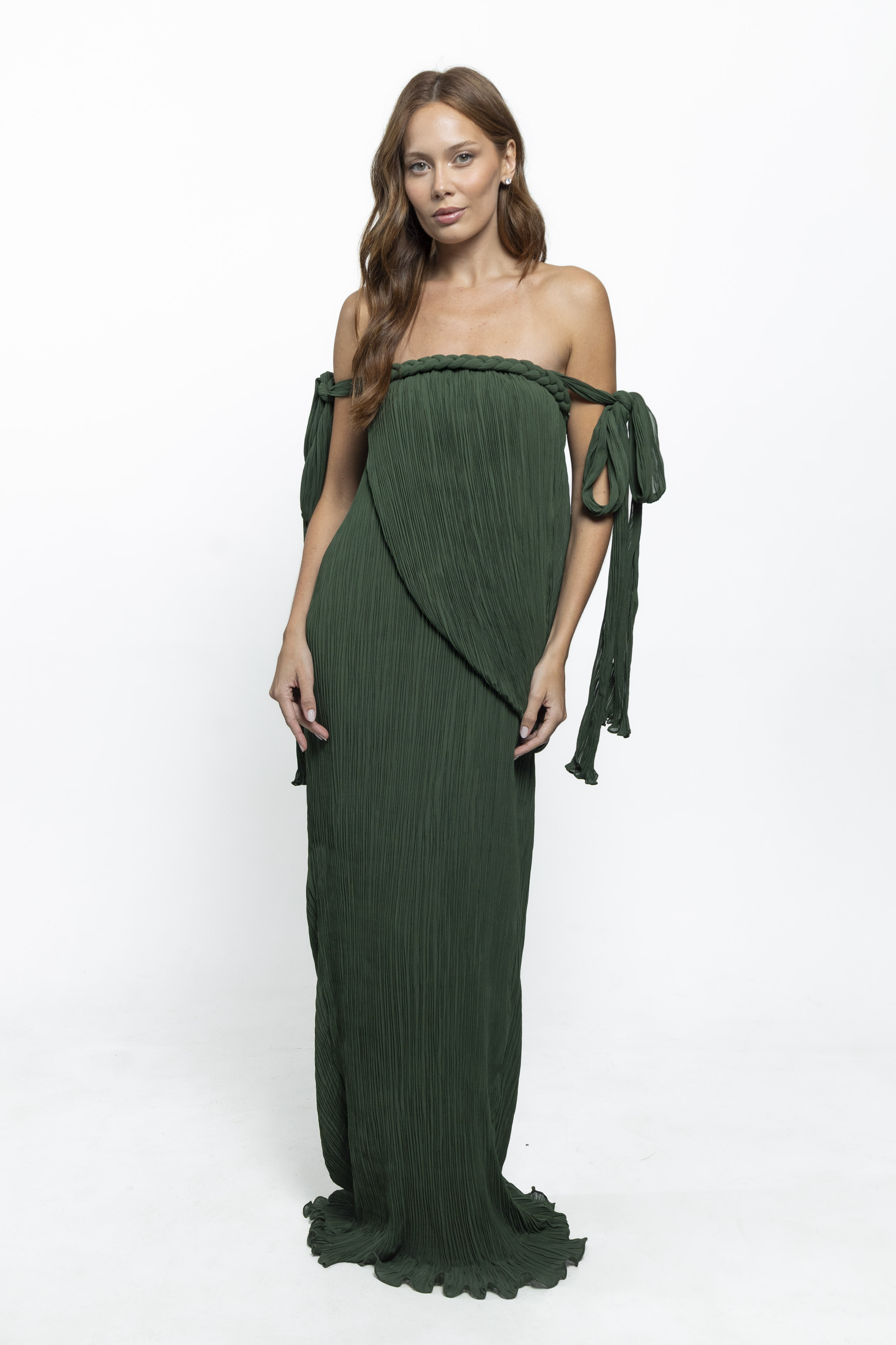 Vestido Celine Plissado Verde Esmeralda