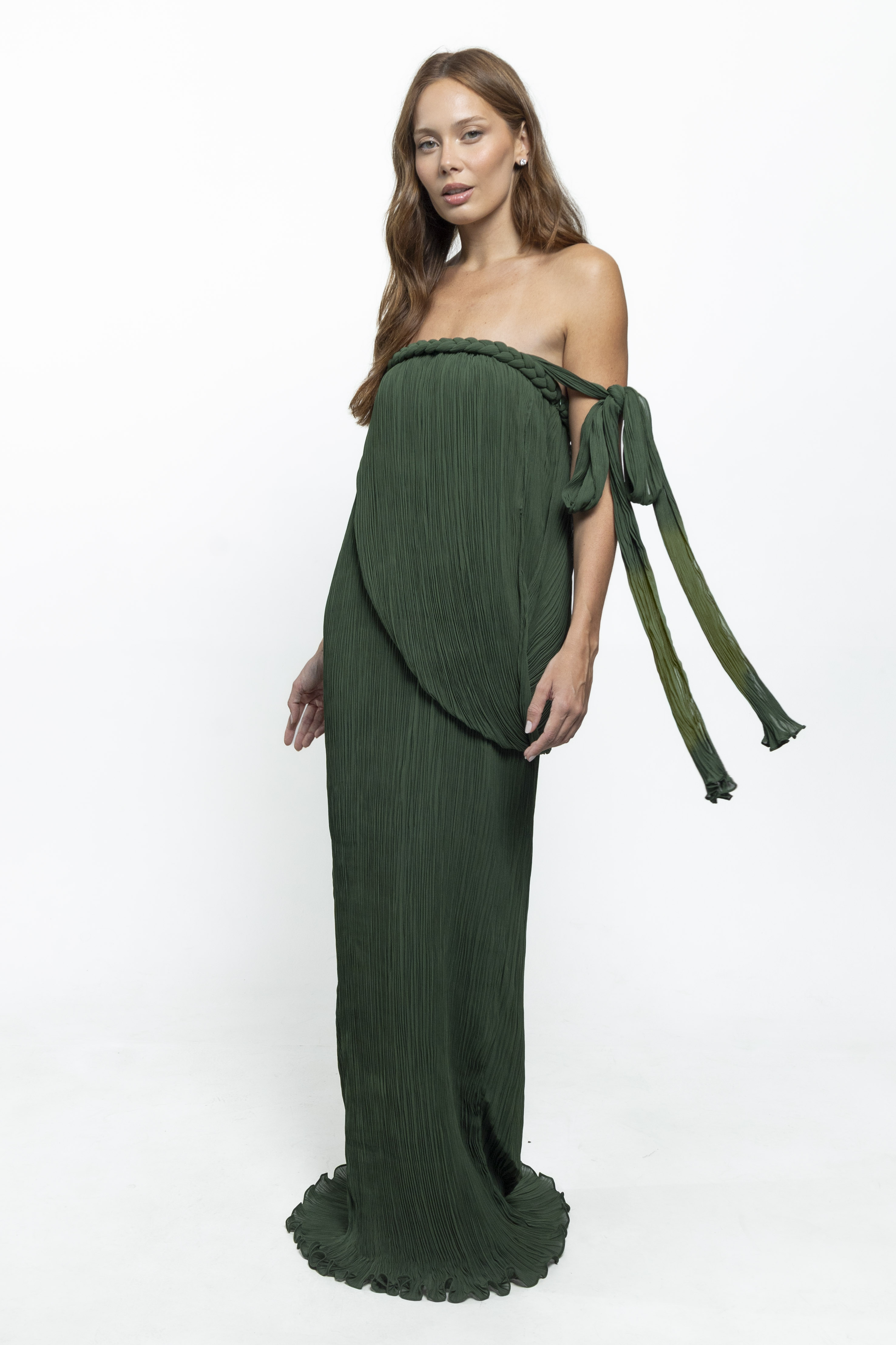 Vestido Celine Plissado Verde Esmeralda - Imagem 2