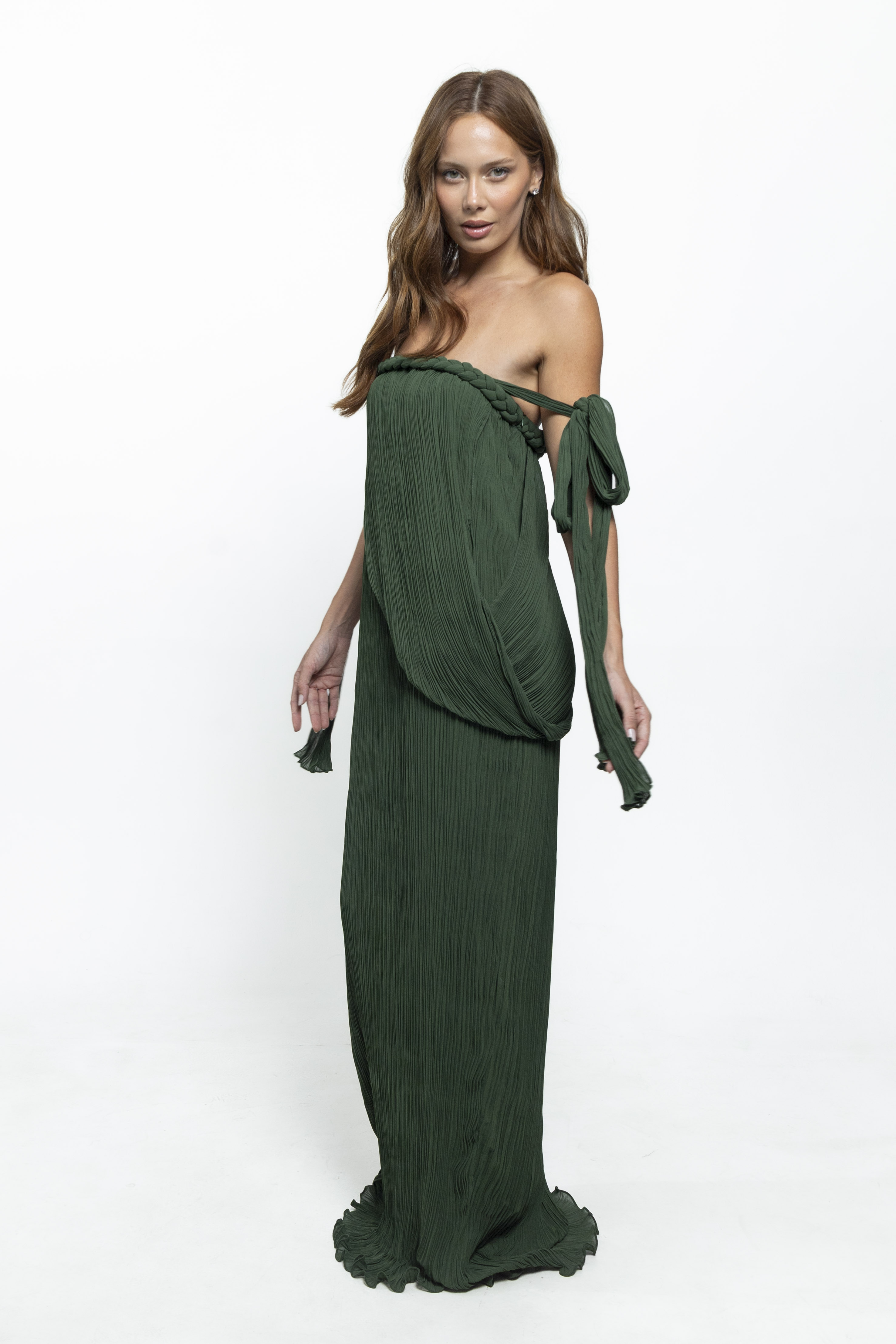 Vestido Celine Plissado Verde Esmeralda - Imagem 3